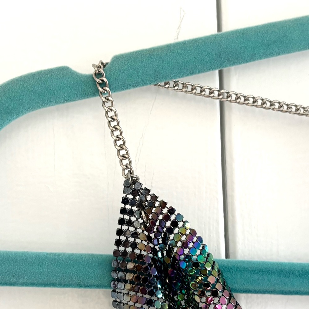 Rainbow Multicolor Chainmail Cowl Neck Crop Top Size Small - Picture 7 of 13